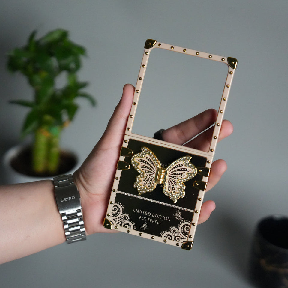 Galaxy Z Flip 7 Luxury Butterfly Case | Trunk Frame Cover with 3D Butterfly | Premium Limited Edition Design