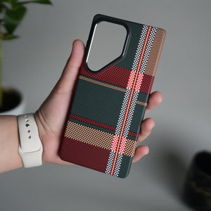 Galaxy S25 Ultra Carbon Fiber Texture Design Hard Pc MagSafe Case Cover GreenRed