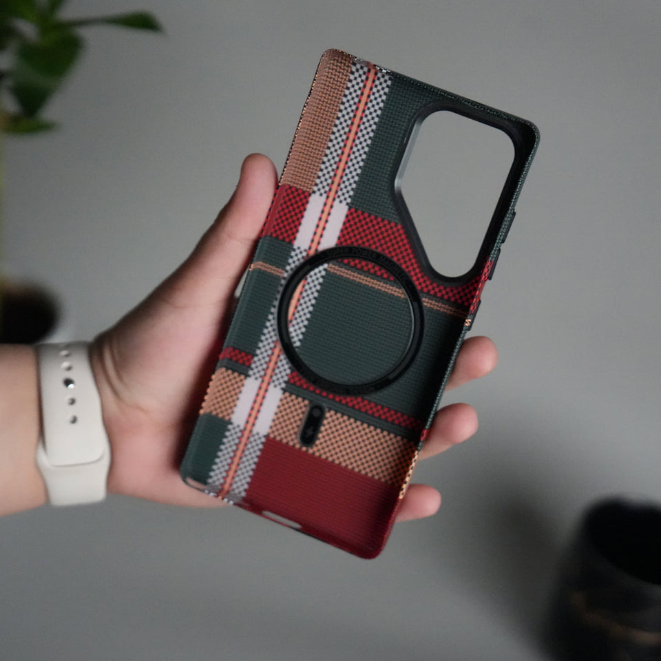 Galaxy S25 Ultra Carbon Fiber Texture Design Hard Pc MagSafe Case Cover GreenRed