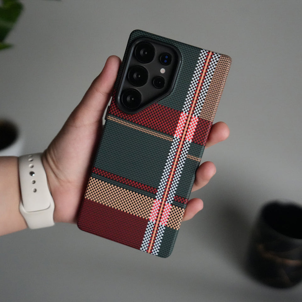 Galaxy S25 Ultra Carbon Fiber Texture Design Hard Pc MagSafe Case Cover GreenRed