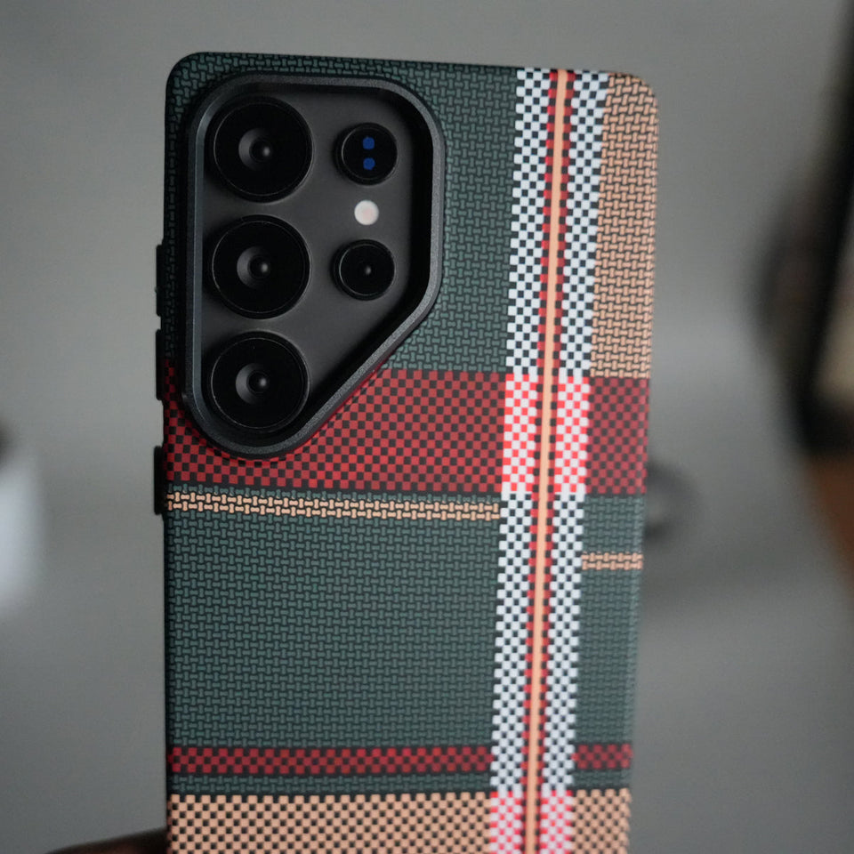 Galaxy S25 Ultra Carbon Fiber Texture Design Hard Pc MagSafe Case Cover GreenRed