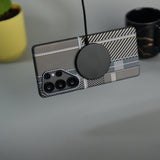 Galaxy S25 Ultra Carbon Fiber Texture Design Hard Pc MagSafe Case Cover MixLine Silver