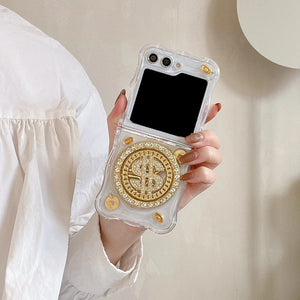 Samsung Galaxy Z Flip Premium Rotation Dollar Bracelet Wristband Chain Phone Case Cover