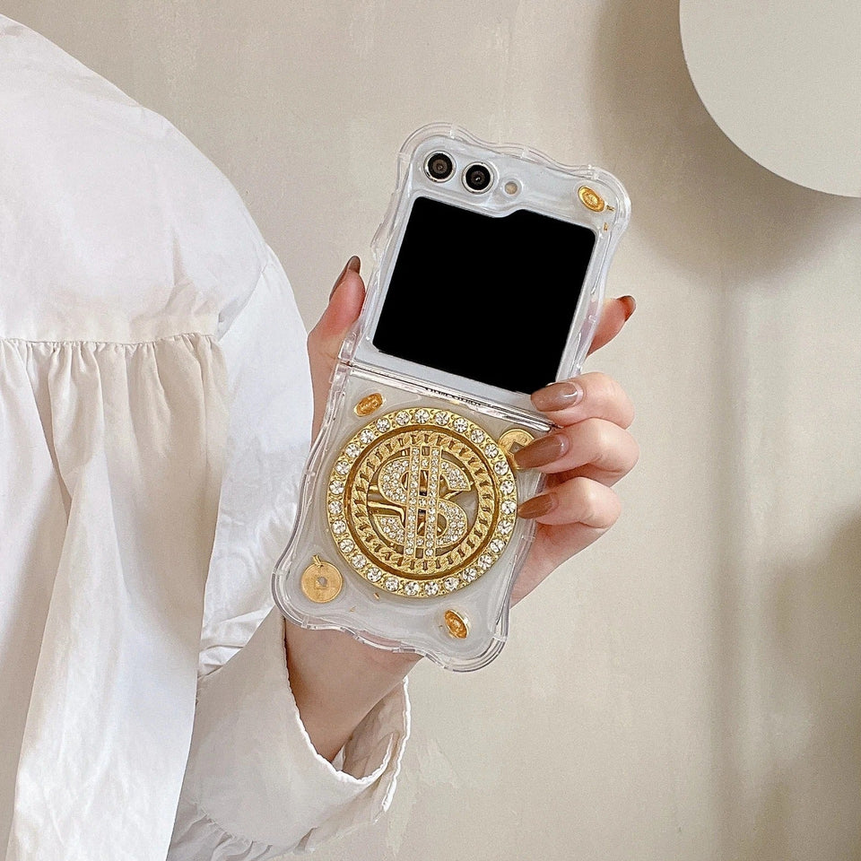 Samsung Galaxy Z Flip Premium Rotation Dollar Bracelet Wristband Chain Phone Case Cover