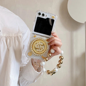 Samsung Galaxy Z Flip Premium Rotation Dollar Bracelet Wristband Chain Phone Case Cover