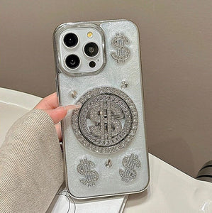 iPhone Premium Glitter Diamond Rotating Silver Dollar Case