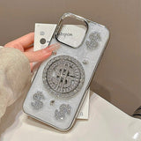 iPhone Premium Glitter Diamond Rotating Silver Dollar Case