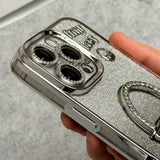 3D Rhinestone Bag Invisible Stand Mirror Glitter iPhone Case Silver