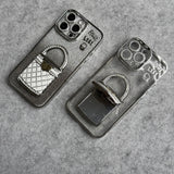 3D Rhinestone Bag Invisible Stand Mirror Glitter iPhone Case Silver