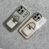 3D Rhinestone Bag Invisible Stand Mirror Glitter iPhone Case Silver