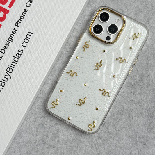 Cute Epoxy Golden Snake Pattern Transparent Shockproof Case Cover For iPhone