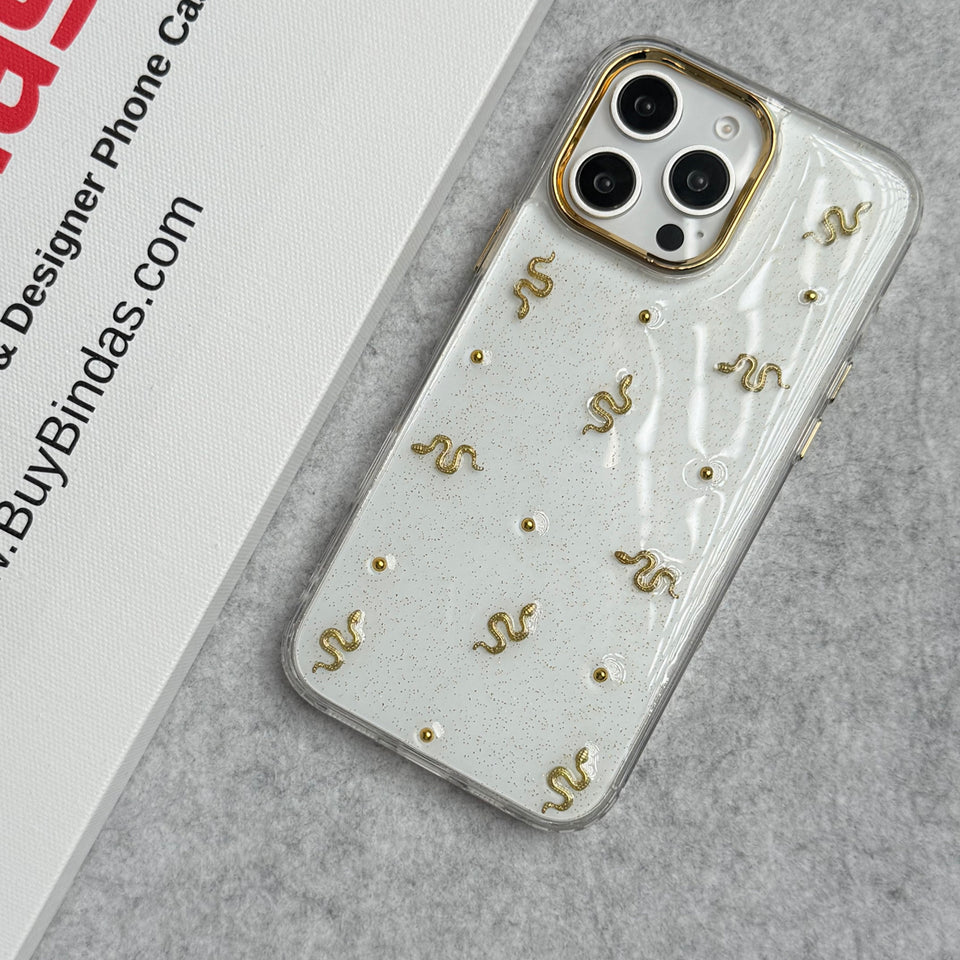 Cute Epoxy Golden Snake Pattern Transparent Shockproof Case Cover For iPhone