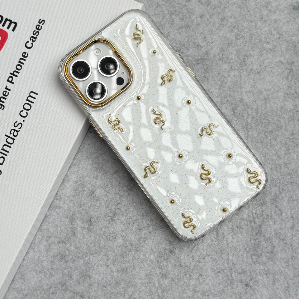 Cute Epoxy Golden Snake Pattern Transparent Shockproof Case Cover For iPhone