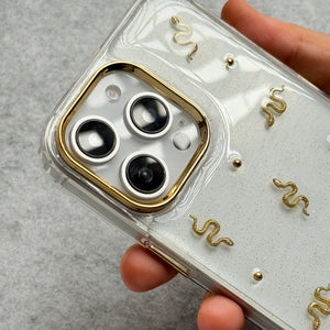 Cute Epoxy Golden Snake Pattern Transparent Shockproof Case Cover For iPhone