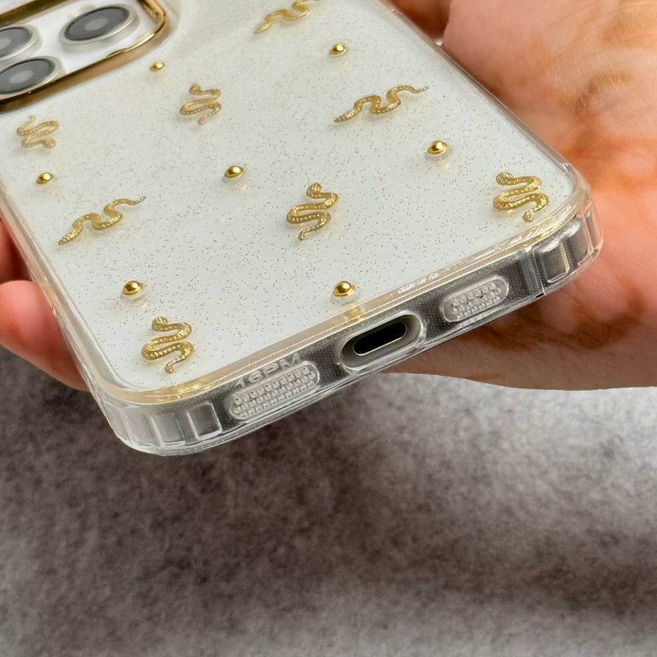 Cute Epoxy Golden Snake Pattern Transparent Shockproof Case Cover For iPhone
