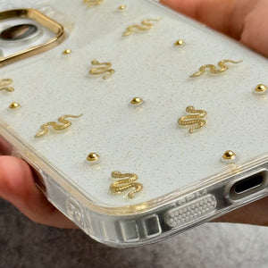 Cute Epoxy Golden Snake Pattern Transparent Shockproof Case Cover For iPhone