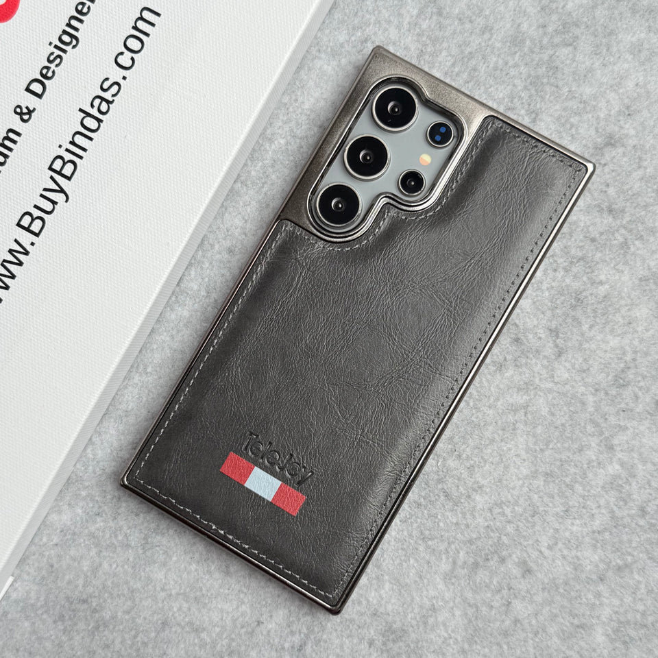 Samsung Galaxy Ultra Series Textured PU Leather Side Chrome Cover (Gray)