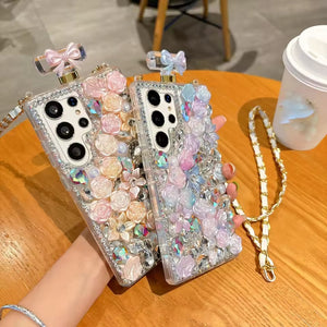 Samsung Galaxy S24 Ultra Perfume Rhinestone Diamond Design Sling Girly Cover