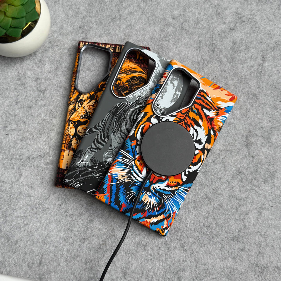 Samsung Galaxy Ultra Series Carbon Fiber Texture Tiger Lion Design Hard Pc MagSafe Case Cover