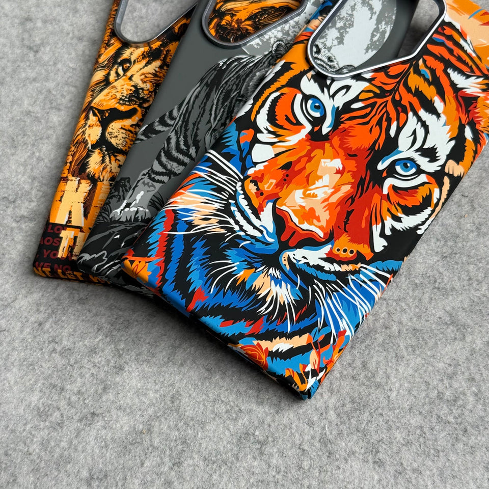 Samsung Galaxy Ultra Series Carbon Fiber Texture Tiger Lion Design Hard Pc MagSafe Case Cover