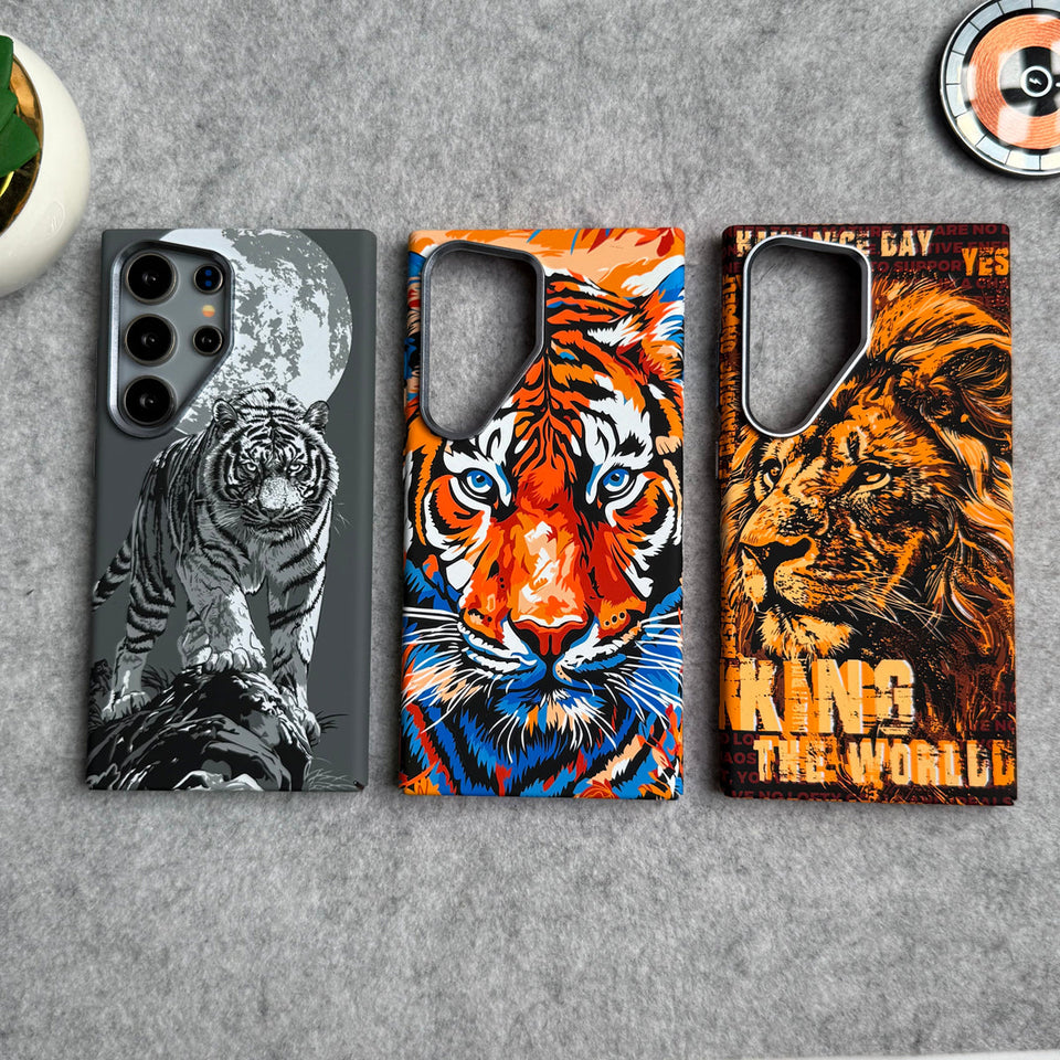 Samsung Galaxy Ultra Series Carbon Fiber Texture Tiger Lion Design Hard Pc MagSafe Case Cover