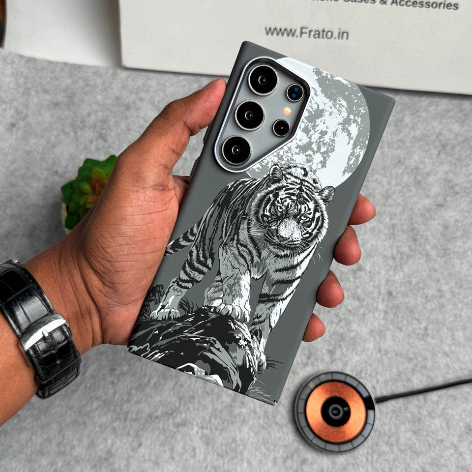 Samsung Galaxy Ultra Series Carbon Fiber Texture Tiger Lion Design Hard Pc MagSafe Case Cover