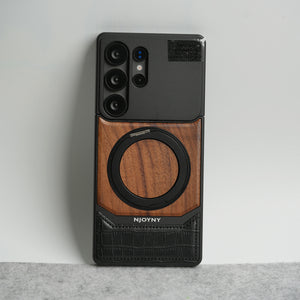 Samsung Galaxy Ultra series Metallic Wood Leather AeroFLex Aluminium  Case With Rotating Stand