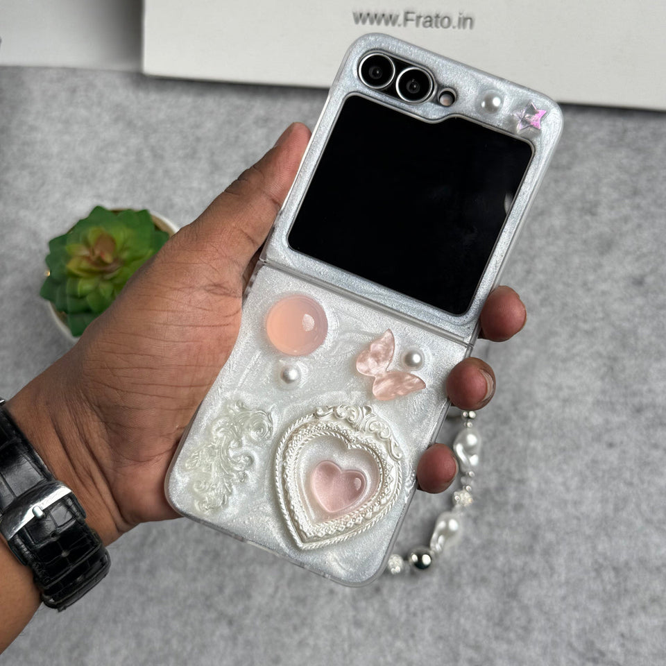 Samsung Galaxy Z Flip 6 3D Pink Butterfly Heart Cover