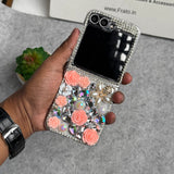 Samsung Galaxy Z Flip 6 3D Pink Flower Pearl Stone Cover