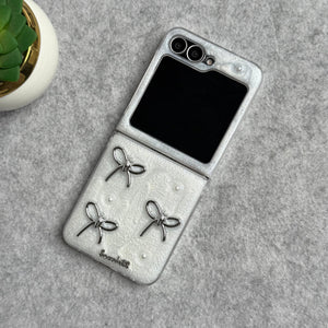 Samsung Galaxy Z Flip 6 3D Silver Bow Knot Case Cover