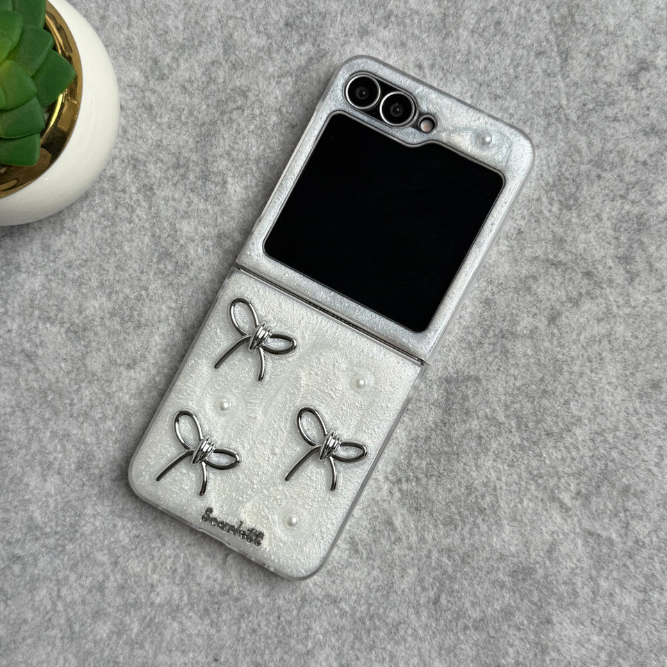 Samsung Galaxy Z Flip 6 3D Silver Bow Knot Case Cover