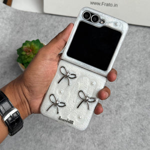 Samsung Galaxy Z Flip 6 3D Silver Bow Knot Case Cover
