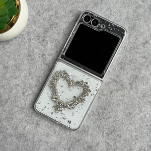 Samsung Galaxy Z Flip 6 3D Silver Rhinestone Heart Case Cover