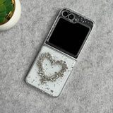 Samsung Galaxy Z Flip 6 3D Silver Rhinestone Heart Case Cover