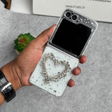 Samsung Galaxy Z Flip 6 3D Silver Rhinestone Heart Case Cover