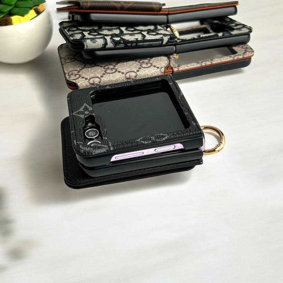 Samsung Galaxy Z Flip 6 Luxury Brand Leather Card Holder Case Cover