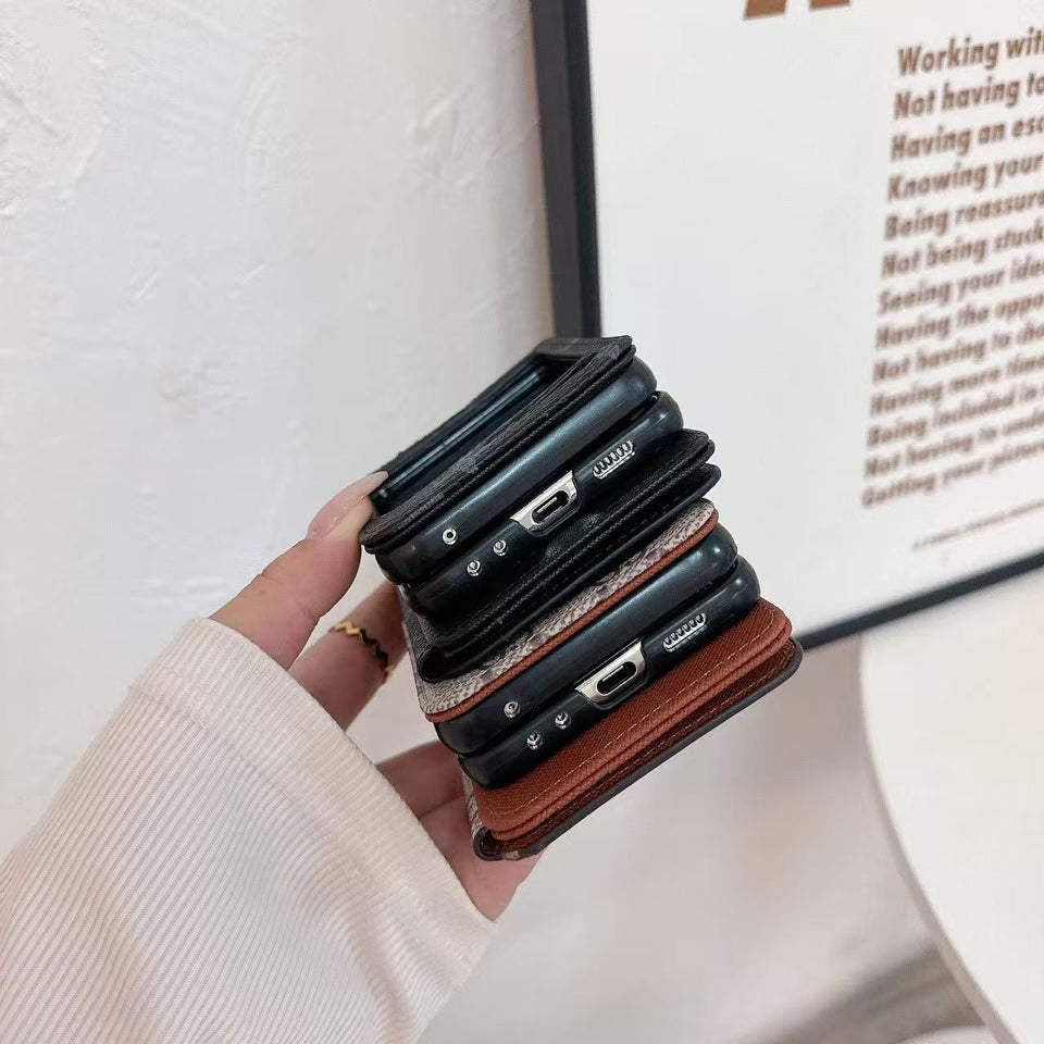 Samsung Galaxy Z Flip 6 Luxury Brand Leather Card Holder Case Cover