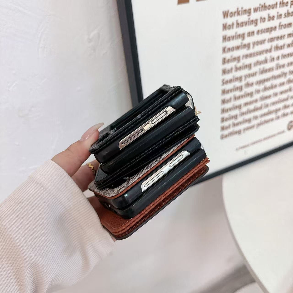 Samsung Galaxy Z Flip 6 Luxury Brand Leather Card Holder Case Cover