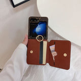 Samsung Galaxy Z Flip 6 Luxury Brand Leather Card Holder Case Cover