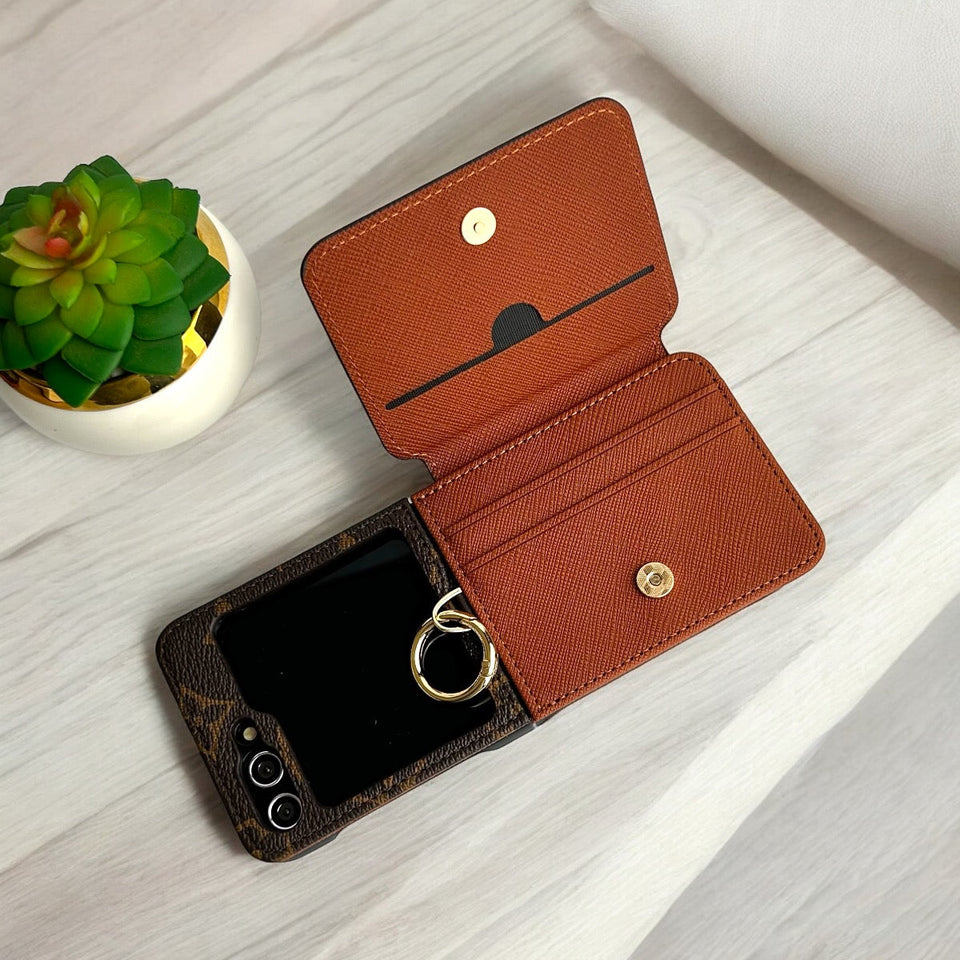 Samsung Galaxy Z Flip 6 Luxury Brand Leather Card Holder Case Cover