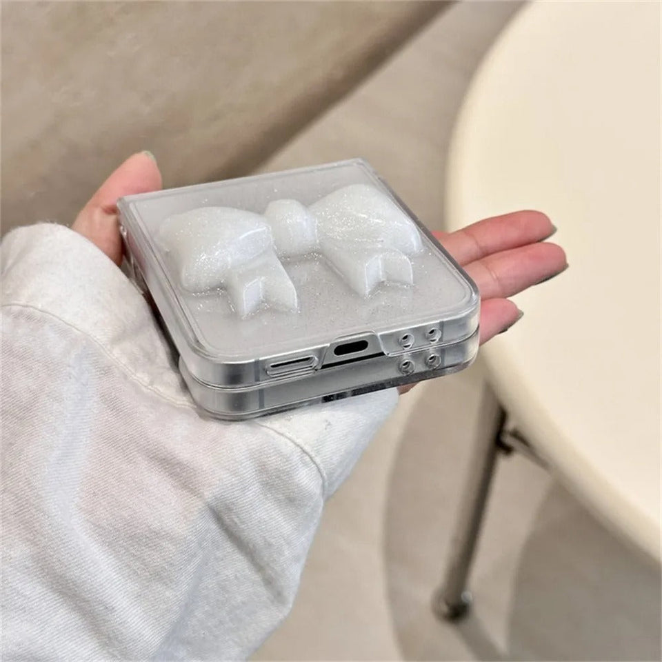 Samsung Galaxy Z Flip 6 Luxury Glitter 3D Big Bow Pearl Pendant Cover