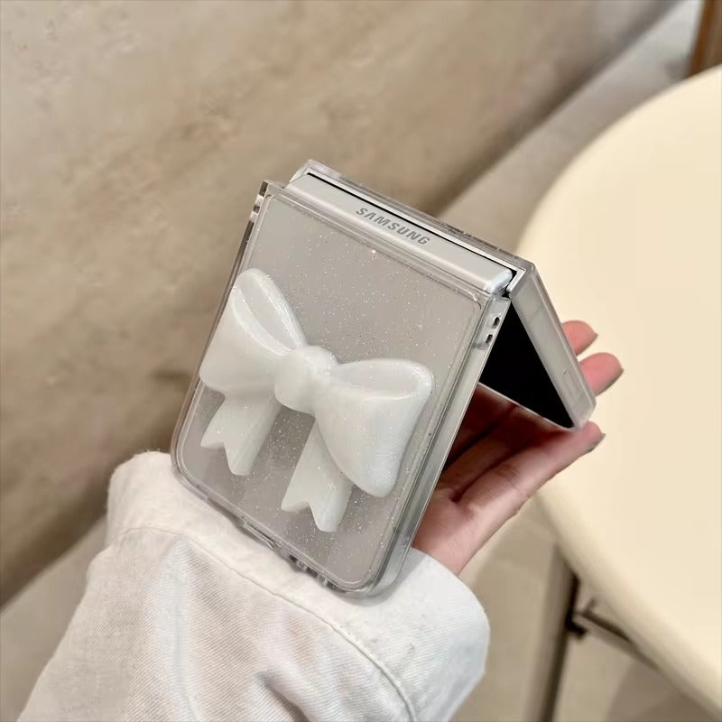 Samsung Galaxy Z Flip 6 Luxury Glitter 3D Big Bow Pearl Pendant Cover