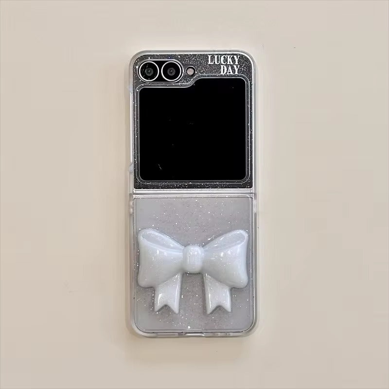 Samsung Galaxy Z Flip 6 Luxury Glitter 3D Big Bow Pearl Pendant Cover