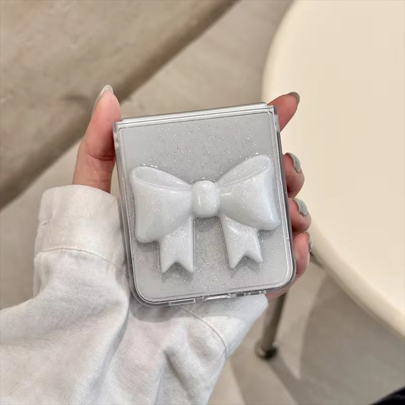 Samsung Galaxy Z Flip 6 Luxury Glitter 3D Big Bow Pearl Pendant Cover