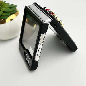 Samsung Galaxy Z Flip 6 PU Leather Card Holder Loop Front Screen Protector Case Cover