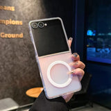 Samsung Galaxy Z Flip 7 Transparent Shiny Color Case Cover With Magnetic Charging Ring