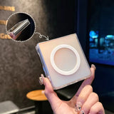 Samsung Galaxy Z Flip 7 Transparent Shiny Color Case Cover With Magnetic Charging Ring