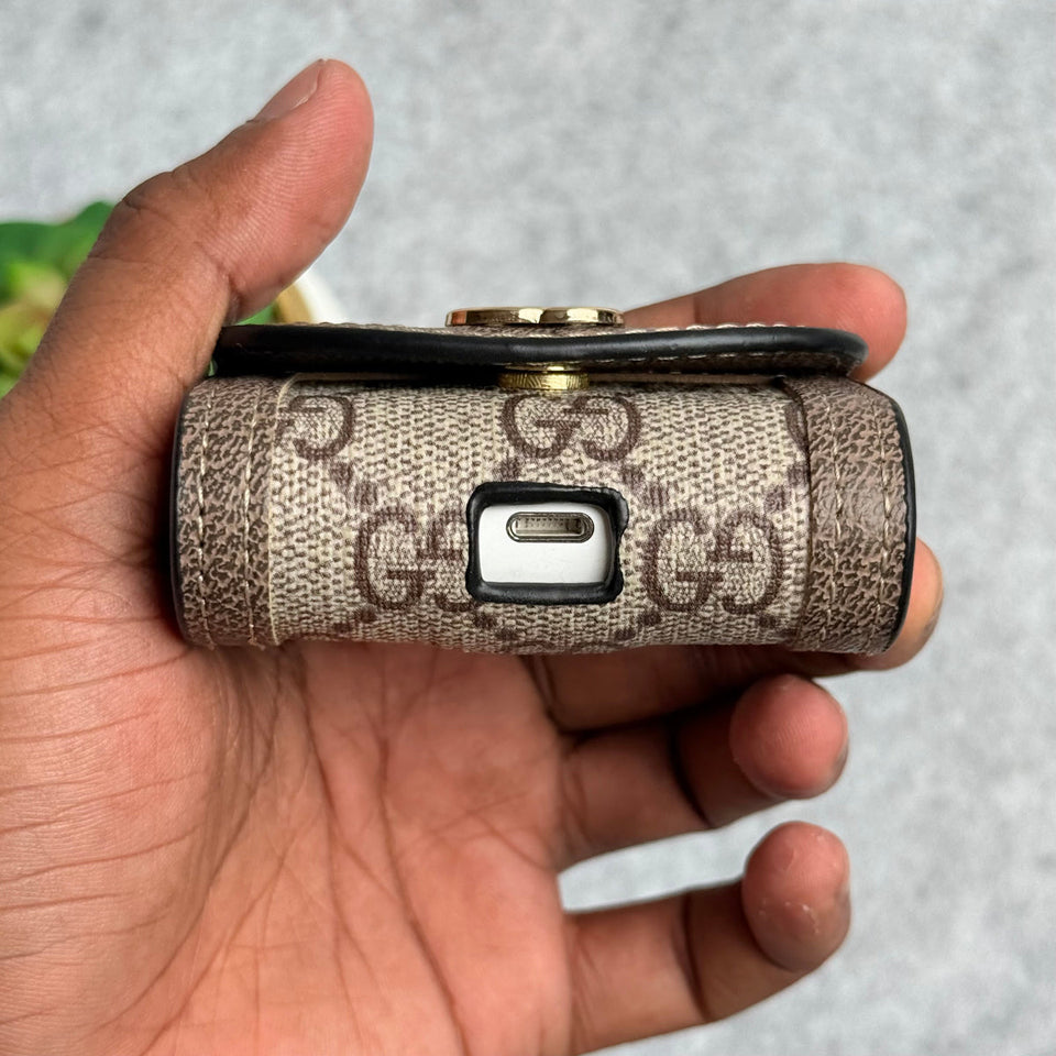 Luxury Branded GG Leather Case For Airpod (Universal Airpod Case)