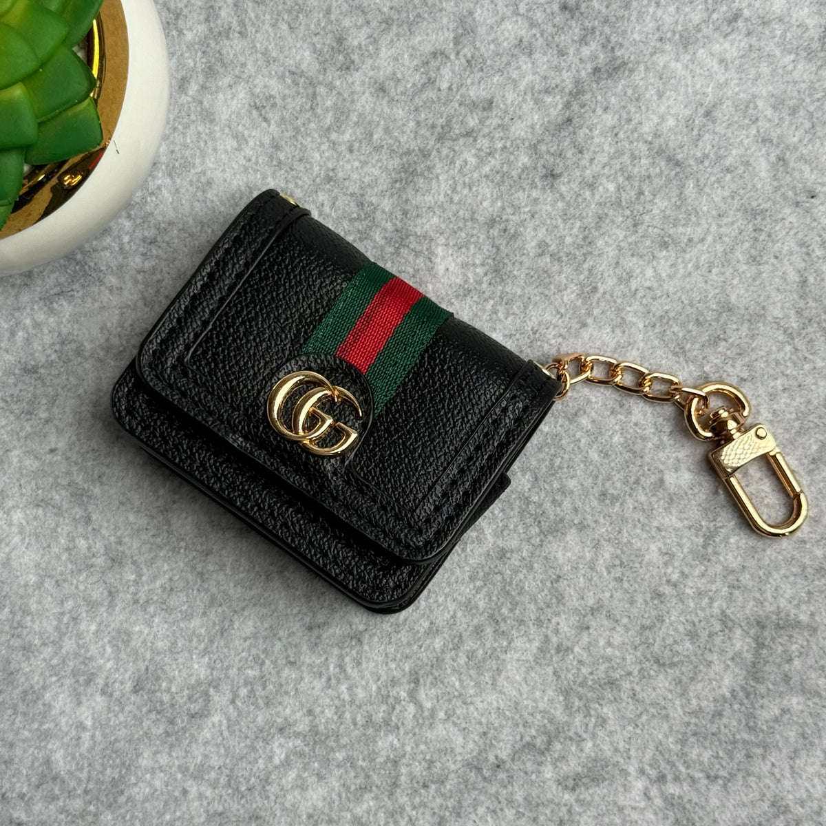 Branded Black GG Leather Case For Airpod (Universal Airpod Case)
