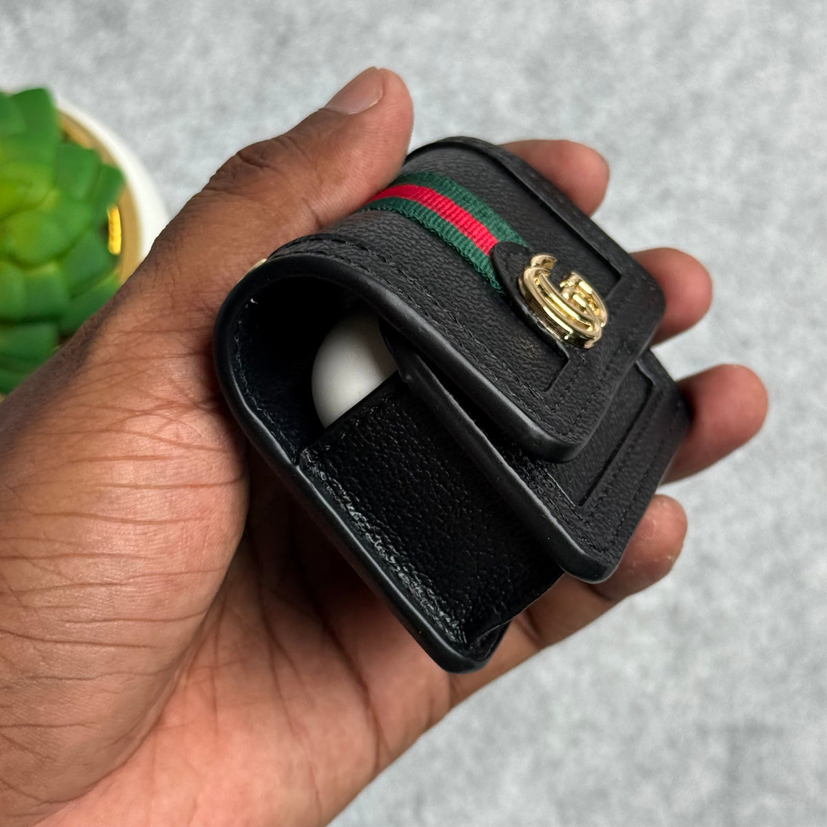 Branded Black GG Leather Case For Airpod (Universal Airpod Case)
